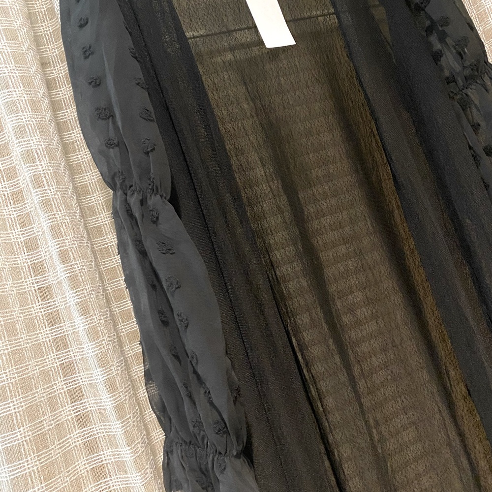 Black Long Duster with Puff Dot Sleeves, size L
